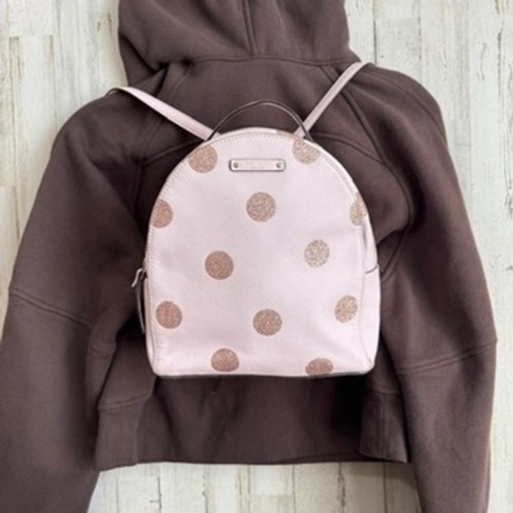 Kate Spade Haven Lane Sammi Pink Polka Dot Mini Backpack Rose Gold Glitter Prep